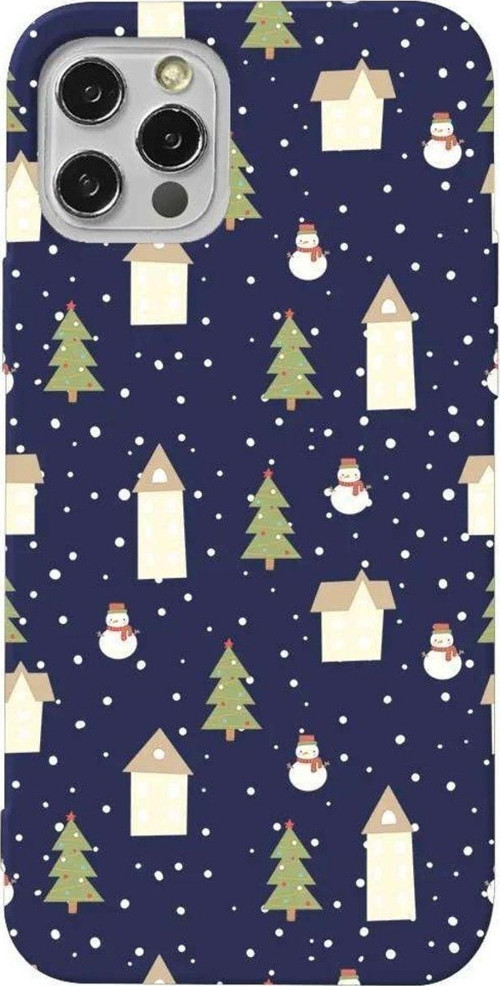 İphone 13 Pro Max Lacivert Renkli Silikon Telefon Kılıfı - Snowy Xmas