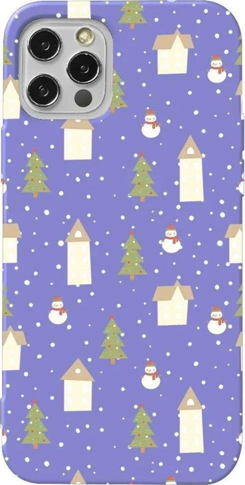 İphone 13 Pro Max Lila Renkli Silikon Telefon Kılıfı - Snowy Xmas