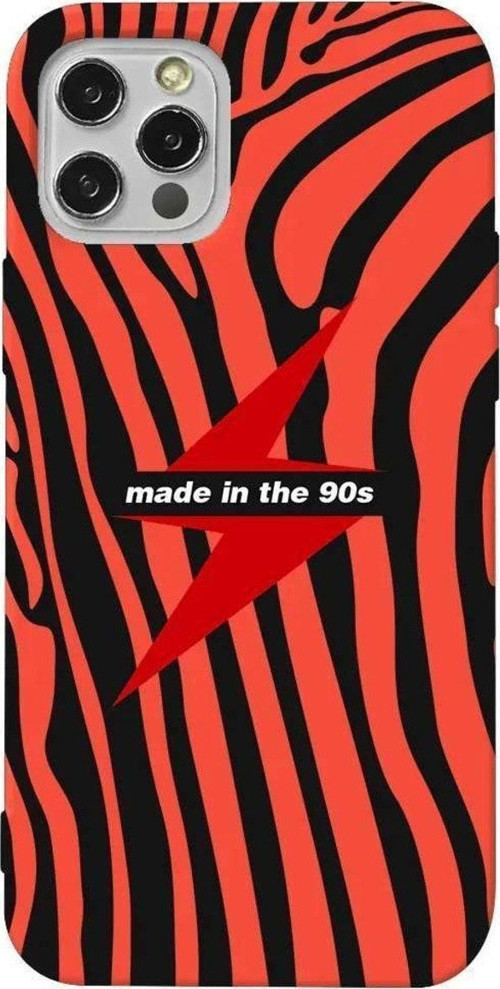 İphone 13 Pro Max Turuncu Renkli Silikon Telefon Kılıfı - Red Lightning In 90s