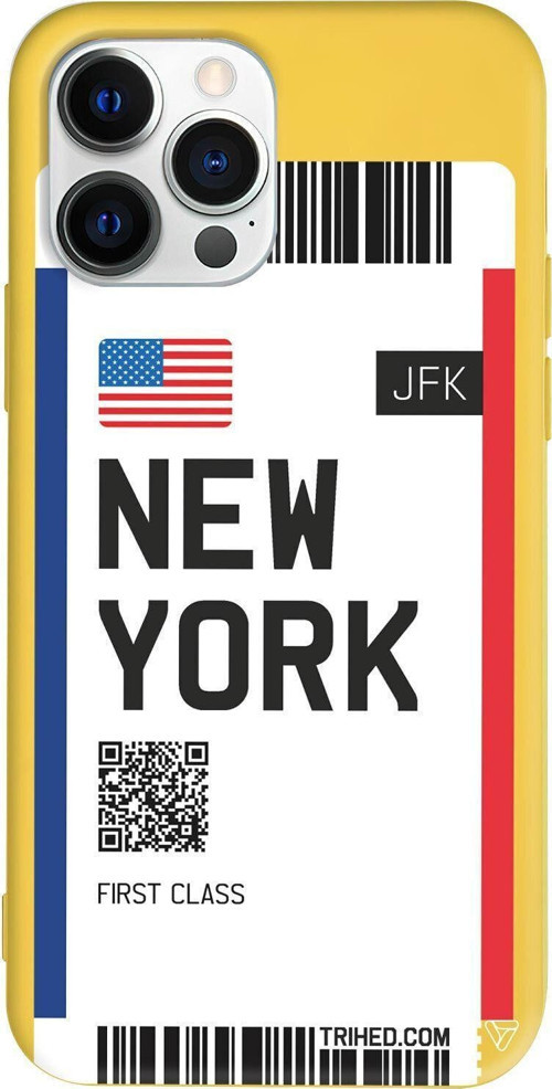 iPhone 13 Pro Sari Renkli Silikon Telefon Kılıfı - New York Bileti