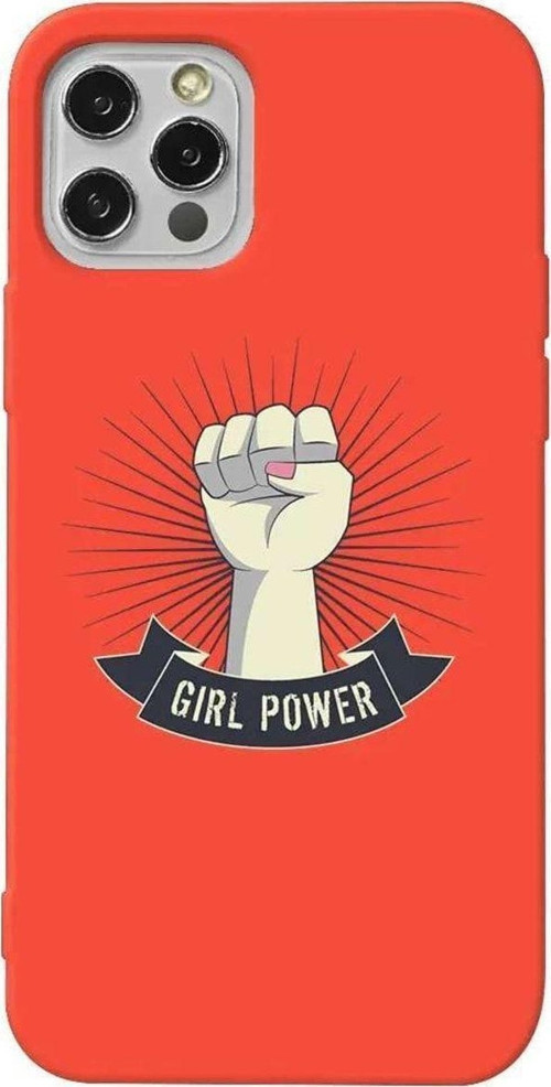 iPhone 13 Pro Turuncu Renkli Silikon Telefon Kılıfı - Girl Punch
