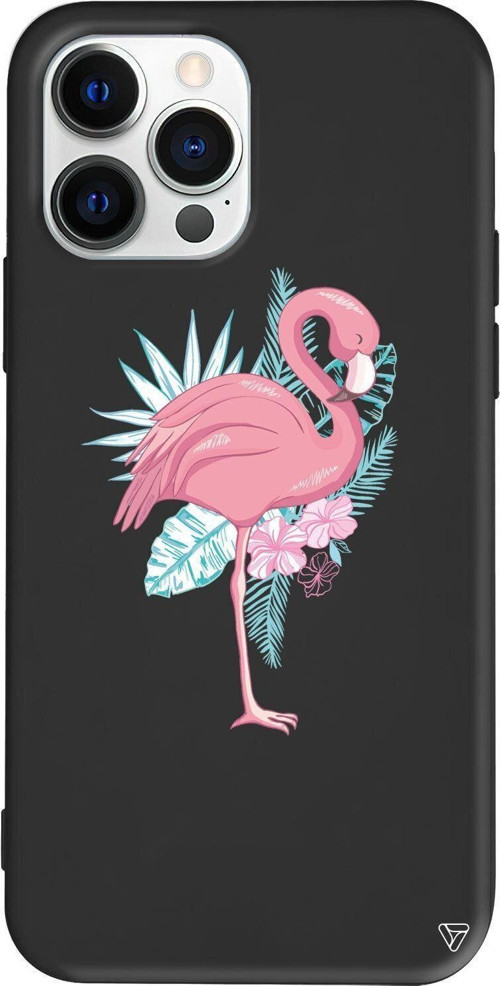 iPhone 13 Pro Siyah Renkli Silikon Telefon Kılıfı - Alone Flamingo