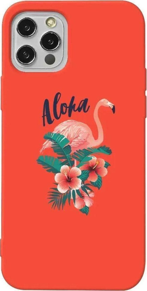 iPhone 13 Pro Turuncu Renkli Silikon Telefon Kılıfı - Aloha Flamingo