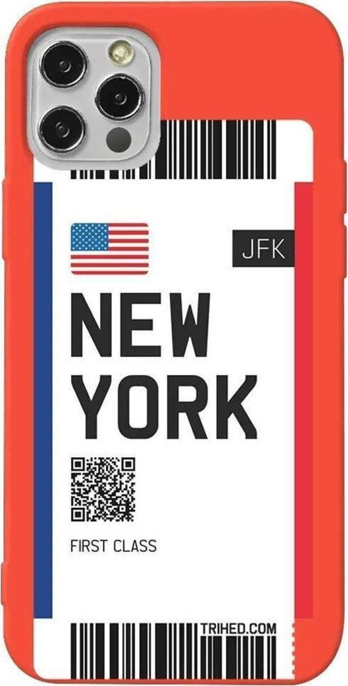 iPhone 13 Pro Turuncu Renkli Silikon Telefon Kılıfı - New York Bileti