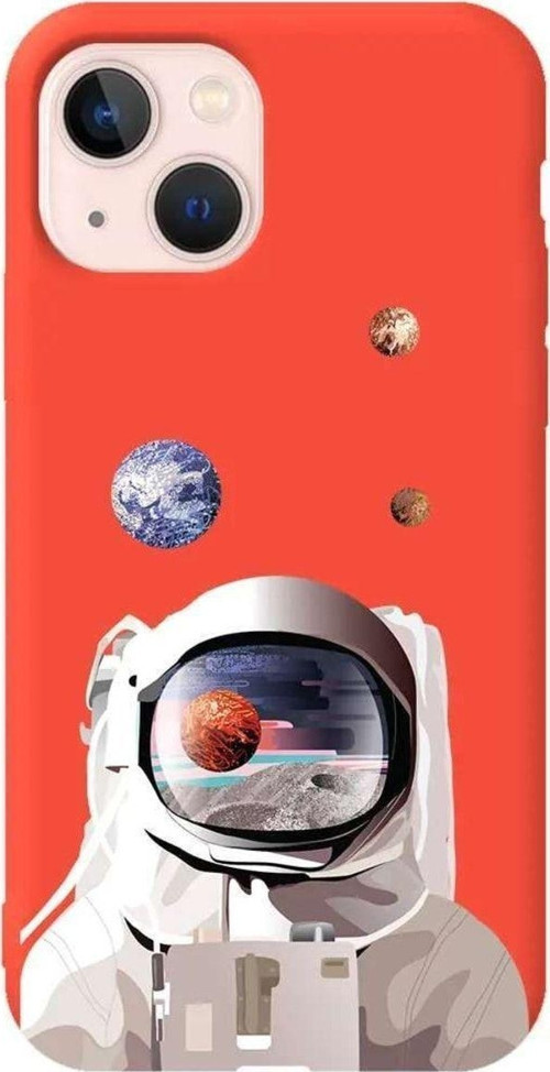 iPhone 13 Turuncu Renkli Silikon Telefon Kılıfı - Astronotun Gözünden