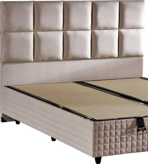 Star Baza ve Başlık Seti 140x190 cm Çift Kişilik Krem Keten Kumaşlı Lüks Baza ve Başlık Takımı