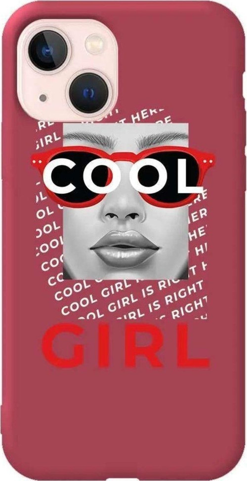 İphone 14 Bordo Renkli Silikon Telefon Kılıfı - Cool Girl