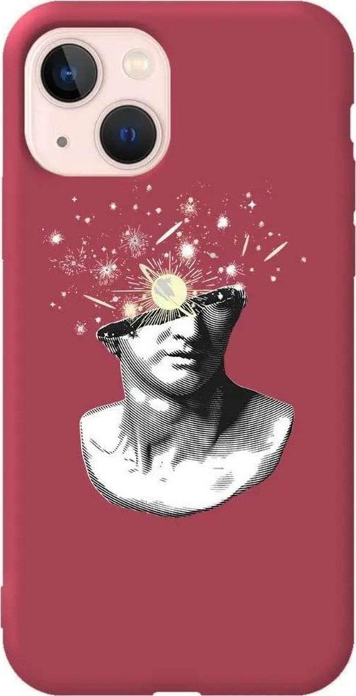 İphone 14 Bordo Renkli Silikon Telefon Kılıfı - Cosmos In The Brain