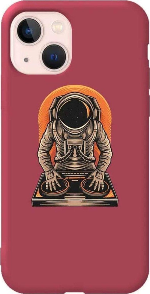 İphone 14 Bordo Renkli Silikon Telefon Kılıfı - Dj Astronot