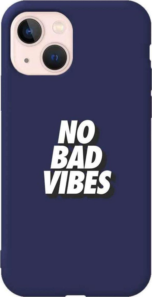 İphone 14 Lacivert Renkli Silikon Telefon Kılıfı - No Bad Vibes