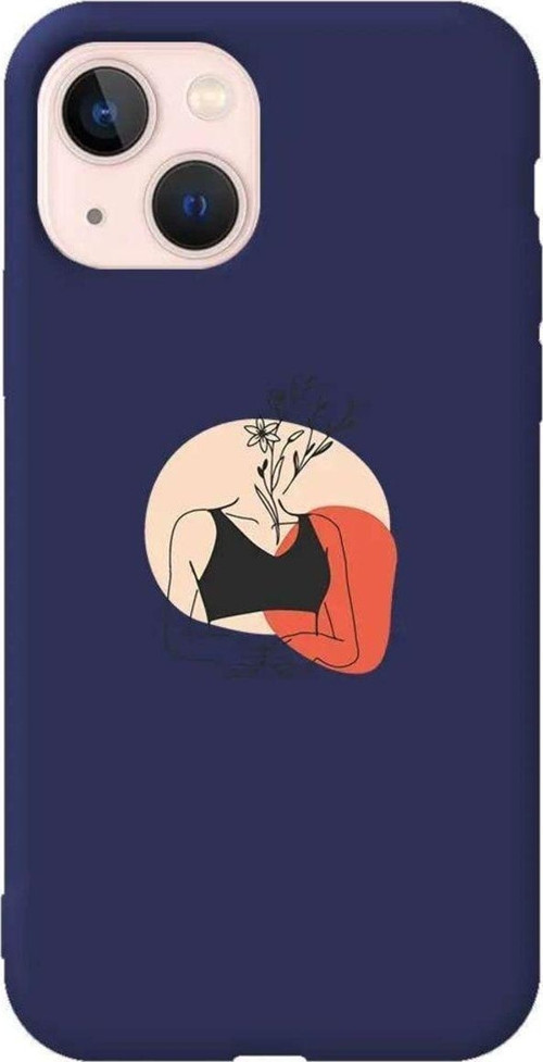 İphone 14 Lacivert Renkli Silikon Telefon Kılıfı - Flower Girl