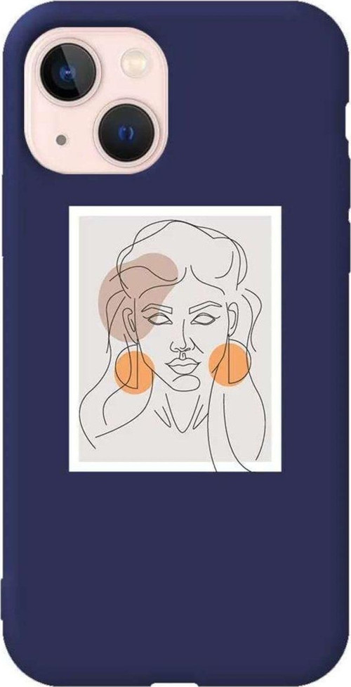 İphone 14 Lacivert Renkli Silikon Telefon Kılıfı - Orange Earrings