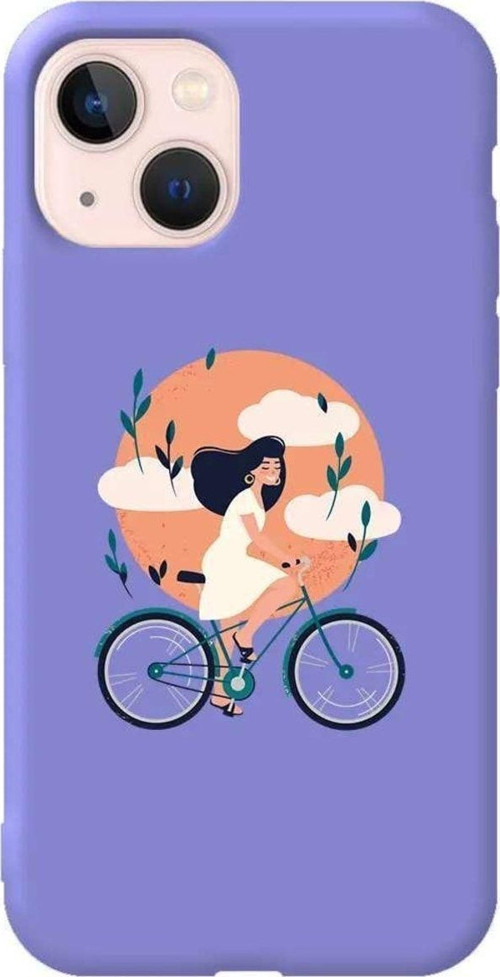 İphone 14 Lila Renkli Silikon Telefon Kılıfı - Flying On The Bike