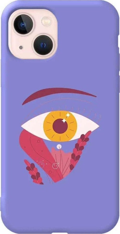 İphone 14 Lila Renkli Silikon Telefon Kılıfı - Sari Göz