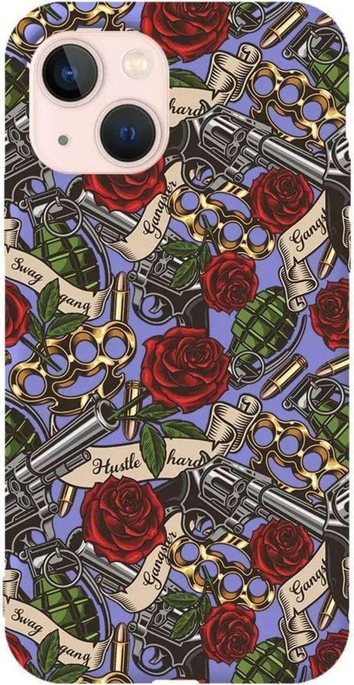 İphone 14 Lila Renkli Silikon Telefon Kılıfı - Rose And Gun