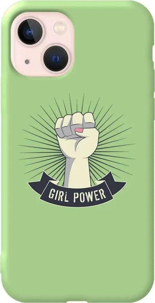 İphone 14 Plus Açik Yesil Renkli Silikon Telefon Kılıfı - Girl Punch