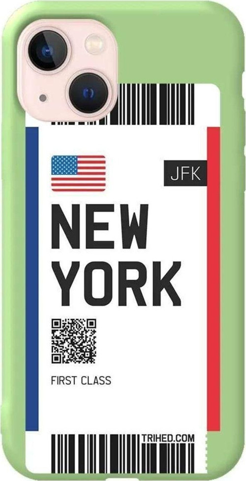 İphone 14 Plus Açik Yesil Renkli Silikon Telefon Kılıfı - New York Bileti
