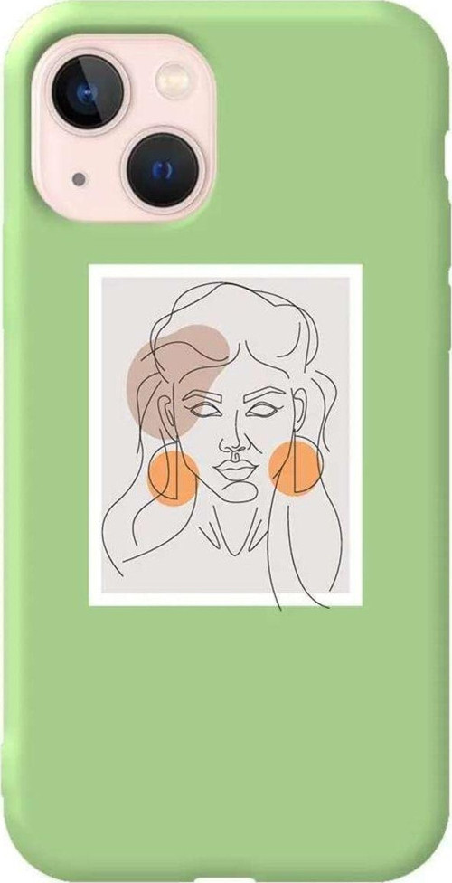 İphone 14 Plus Açik Yesil Renkli Silikon Telefon Kılıfı - Orange Earrings
