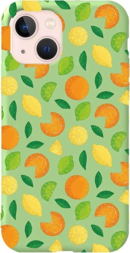 İphone 14 Plus Açik Yesil Renkli Silikon Telefon Kılıfı - Portakal Limon