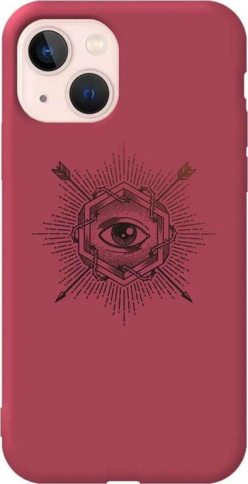 İphone 14 Plus Bordo Renkli Silikon Telefon Kılıfı - Dikenli Sarmasik Göz