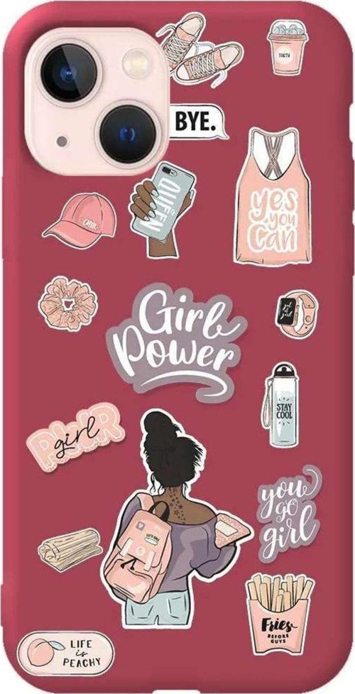 İphone 14 Plus Bordo Renkli Silikon Telefon Kılıfı - Girl Power