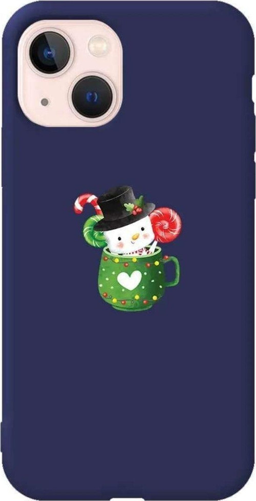 İphone 14 Plus Lacivert Renkli Silikon Telefon Kılıfı - A Cup Of Xmas