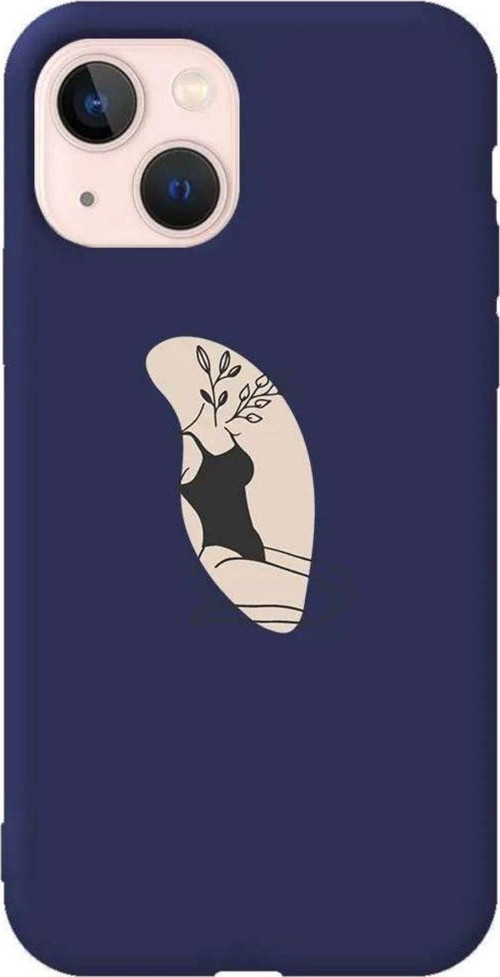 İphone 14 Plus Lacivert Renkli Silikon Telefon Kılıfı - Flower Girl Sitting