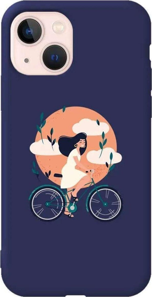 İphone 14 Plus Lacivert Renkli Silikon Telefon Kılıfı - Flying On The Bike