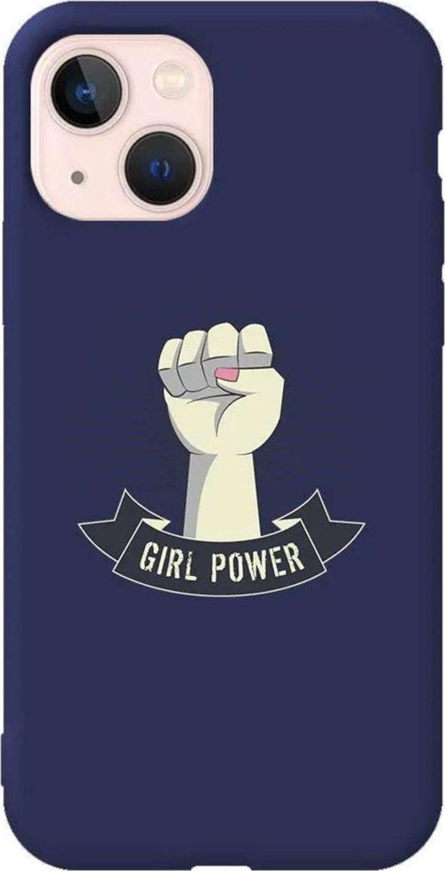 İphone 14 Plus Lacivert Renkli Silikon Telefon Kılıfı - Girl Punch