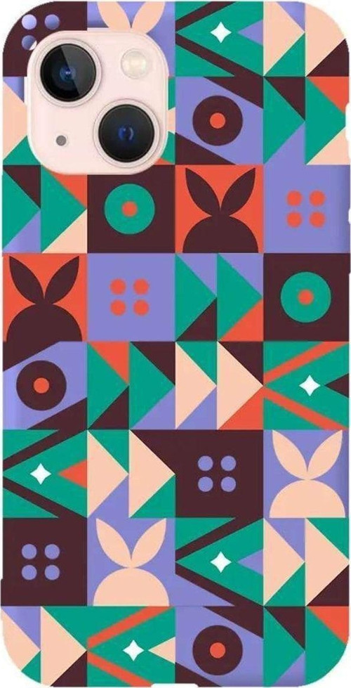İphone 14 Plus Lila Renkli Silikon Telefon Kılıfı - Abstract Desen 3