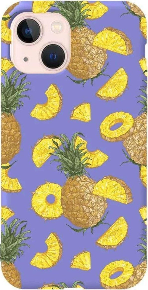 İphone 14 Plus Lila Renkli Silikon Telefon Kılıfı - Ananas Dilimleri