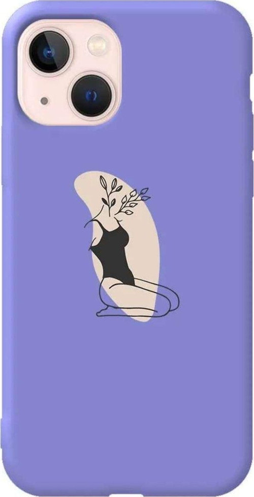 İphone 14 Plus Lila Renkli Silikon Telefon Kılıfı - Flower Girl Sitting