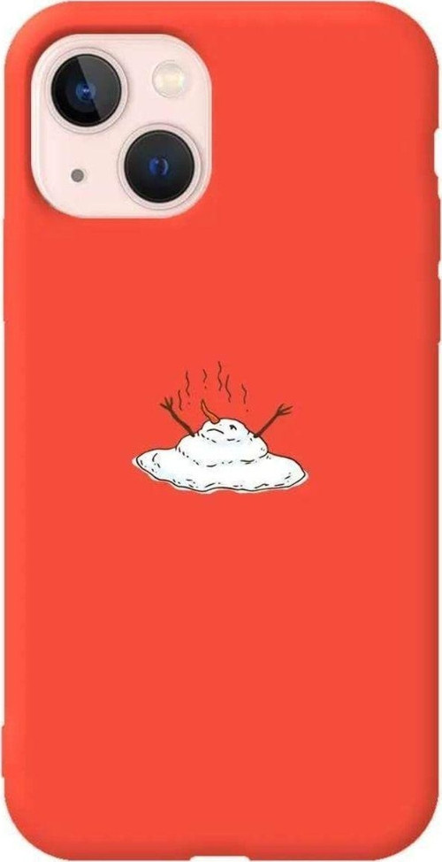 iPhone 13 Turuncu Renkli Silikon Uyumlu Telefon Kılıfı - Melting Snowman