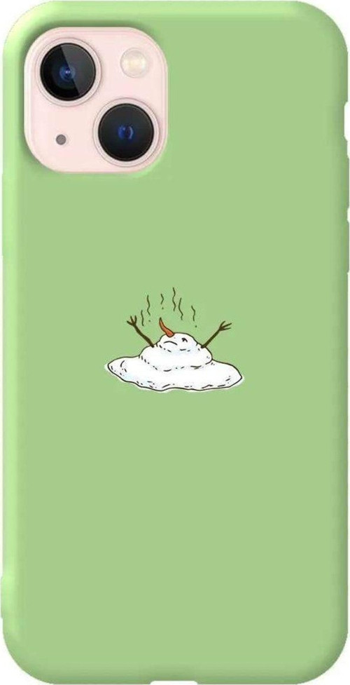 iPhone 13 Uyumlu Açık Yeşil Renkli Silikon Telefon Kılıfı - Melting Snowman
