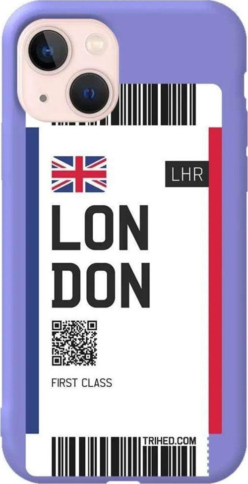 İphone 14 Plus Lila Renkli Silikon Telefon Kılıfı - London Bileti