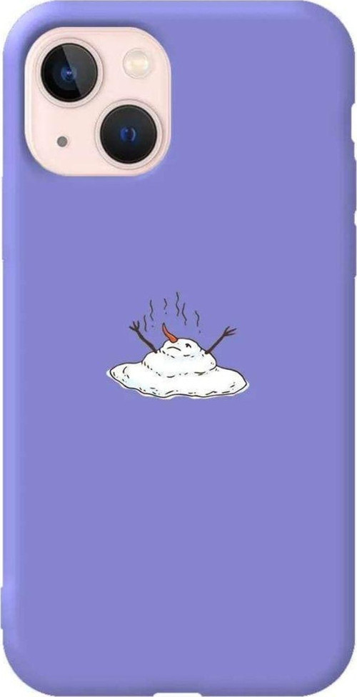 iPhone 13 Uyumlu Lila Renkli Silikon Telefon Kılıfı - Melting Snowman