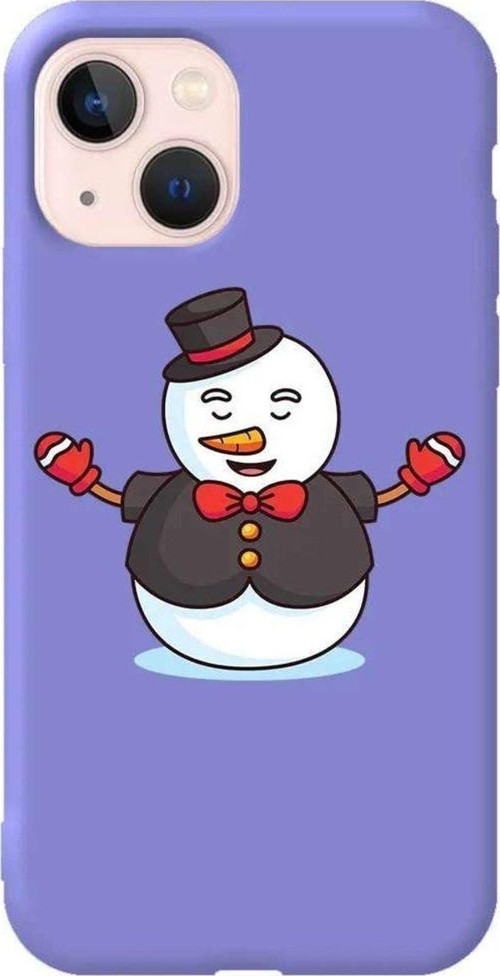 iPhone 13 Uyumlu Lila Renkli Silikon Telefon Kılıfı - Snowman In Suit