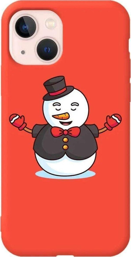 iPhone 13 Uyumlu Turuncu Renkli Silikon Telefon Kılıfı - Snowman In Suit