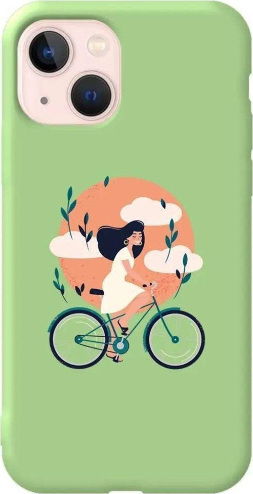 İphone 14 Açik Yesil Renkli Silikon Telefon Kılıfı - Flying On The Bike