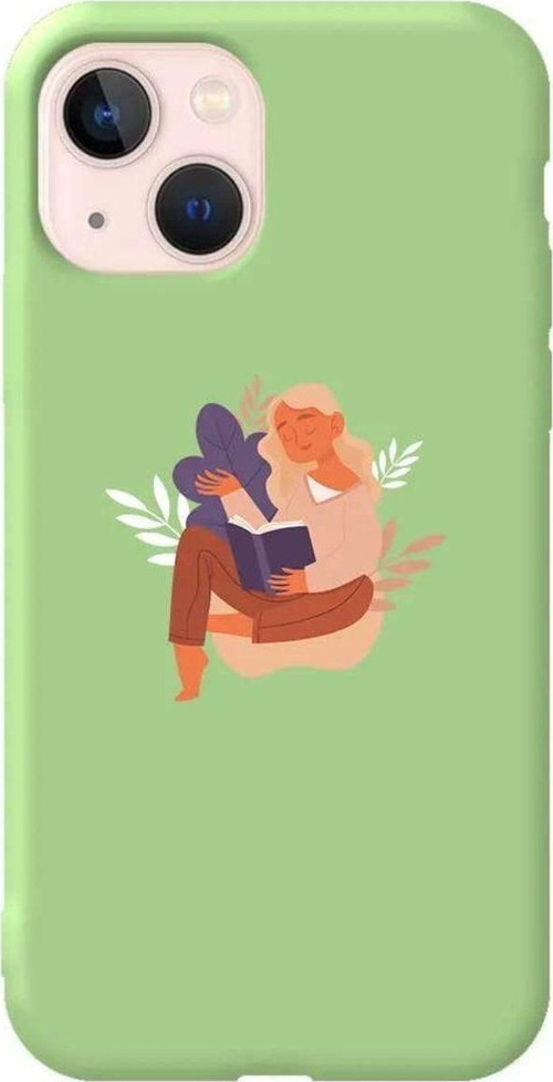 İphone 14 Açik Yesil Renkli Silikon Telefon Kılıfı - Book Lover