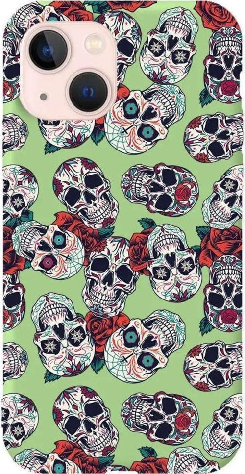 İphone 14 Açik Yesil Renkli Silikon Telefon Kılıfı - Death And Roses
