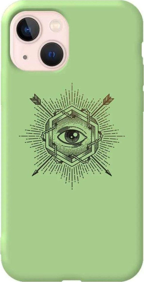 İphone 14 Açik Yesil Renkli Silikon Telefon Kılıfı - Dikenli Sarmasik Göz