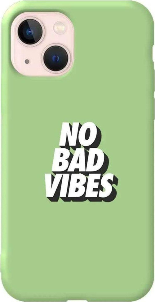 İphone 14 Açik Yesil Renkli Silikon Telefon Kılıfı - No Bad Vibes