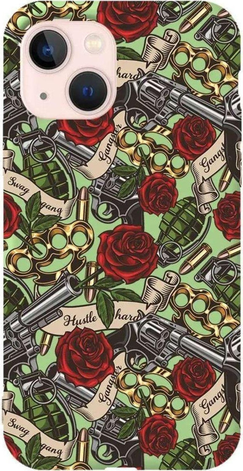 İphone 14 Açik Yesil Renkli Silikon Telefon Kılıfı - Rose And Gun