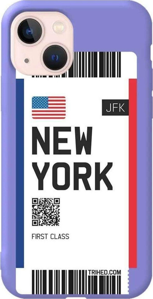 İphone 14 Plus Lila Renkli Silikon Telefon Kılıfı - New York Bileti
