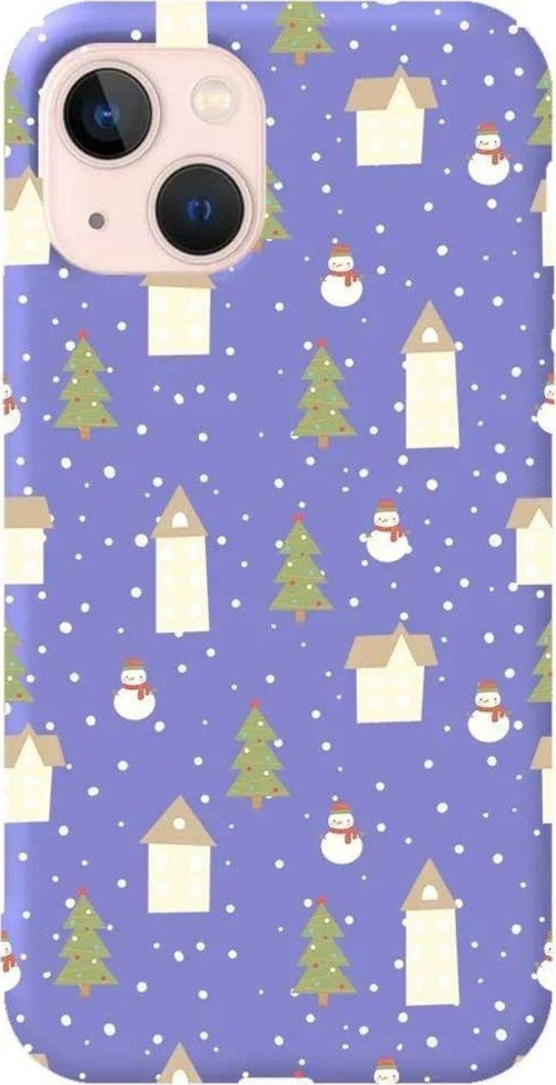 İphone 14 Plus Lila Renkli Silikon Telefon Kılıfı - Snowy Xmas