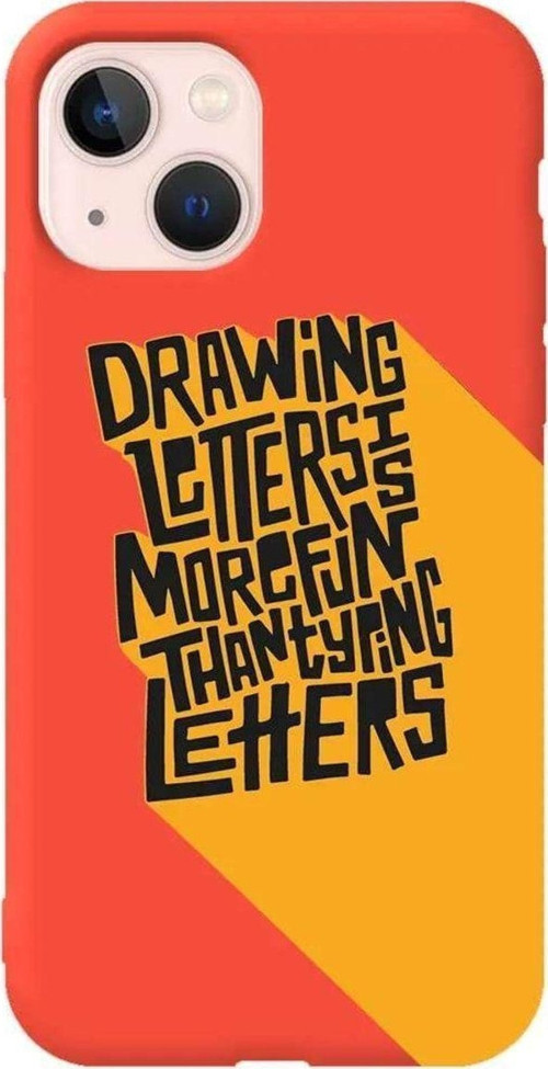İphone 14 Plus Turuncu Renkli Silikon Telefon Kılıfı - Drawing Letters