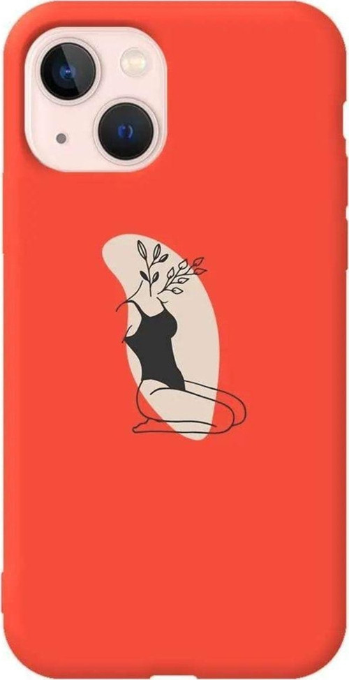 İphone 14 Plus Turuncu Renkli Silikon Telefon Kılıfı - Flower Girl Sitting