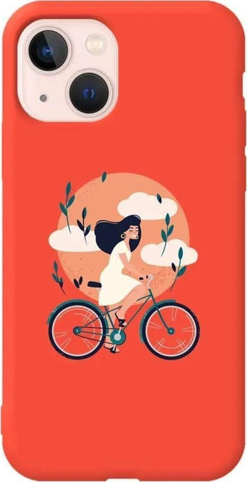 İphone 14 Plus Turuncu Renkli Silikon Telefon Kılıfı - Flying On The Bike