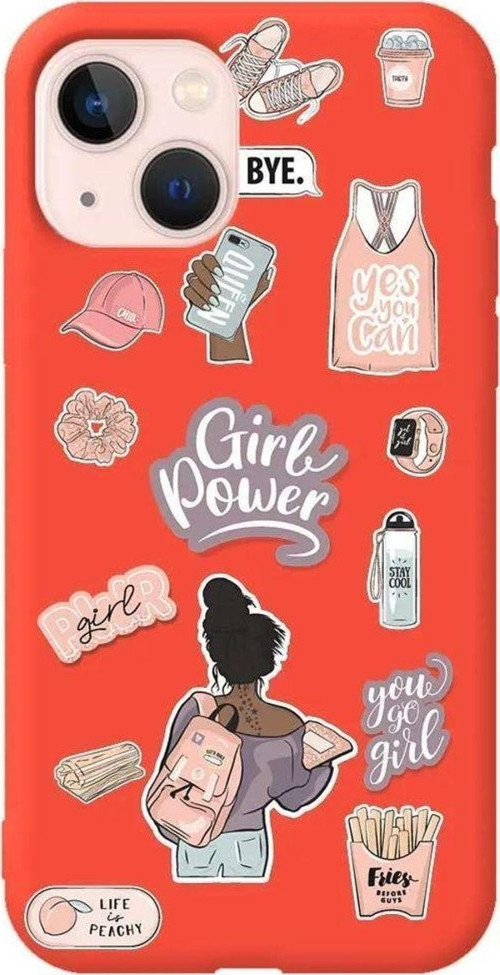 İphone 14 Plus Turuncu Renkli Silikon Telefon Kılıfı - Girl Power